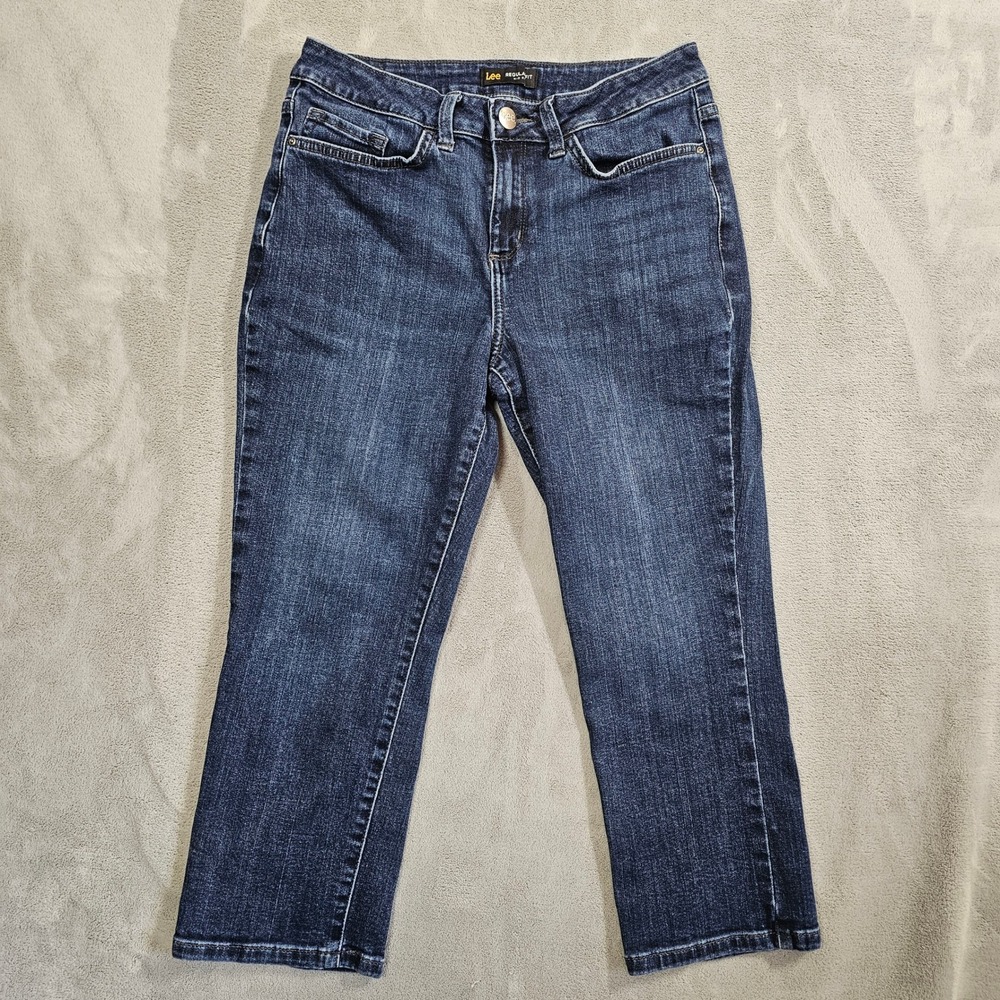 Lee Regular Fit Mid Rise Straight Leg Jeans Size 6 Medium Wash Blue Denim